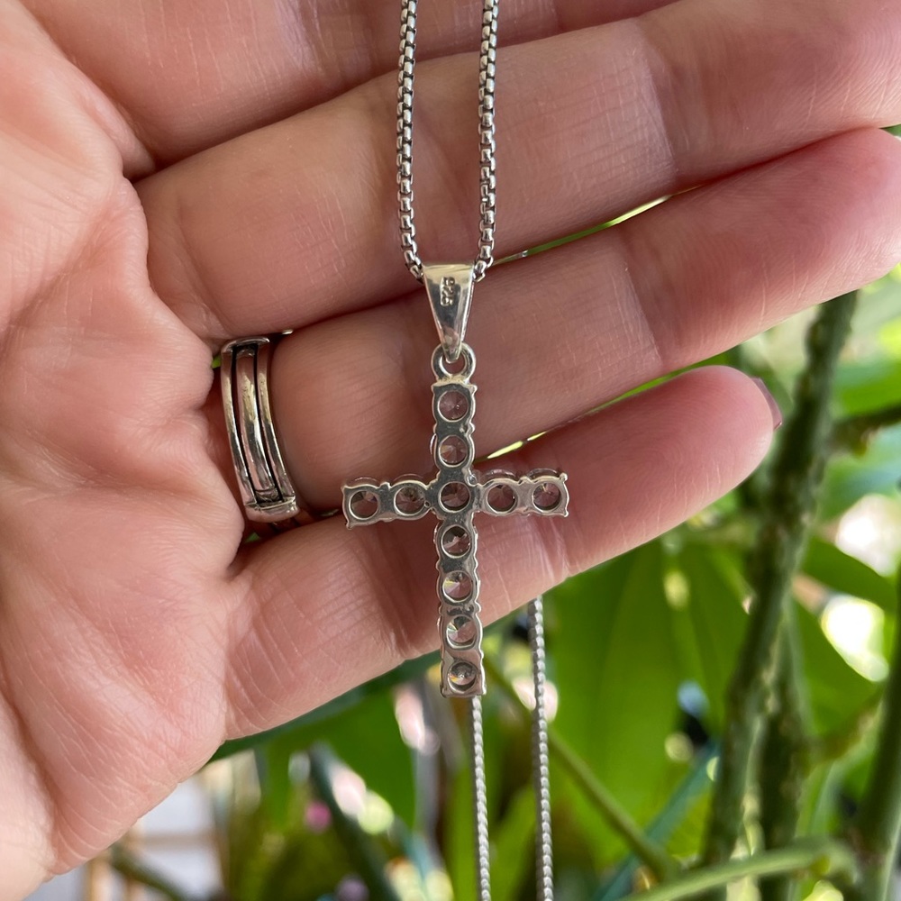Sterling Silver CZ Cross Chain - Picture 7 of 14
